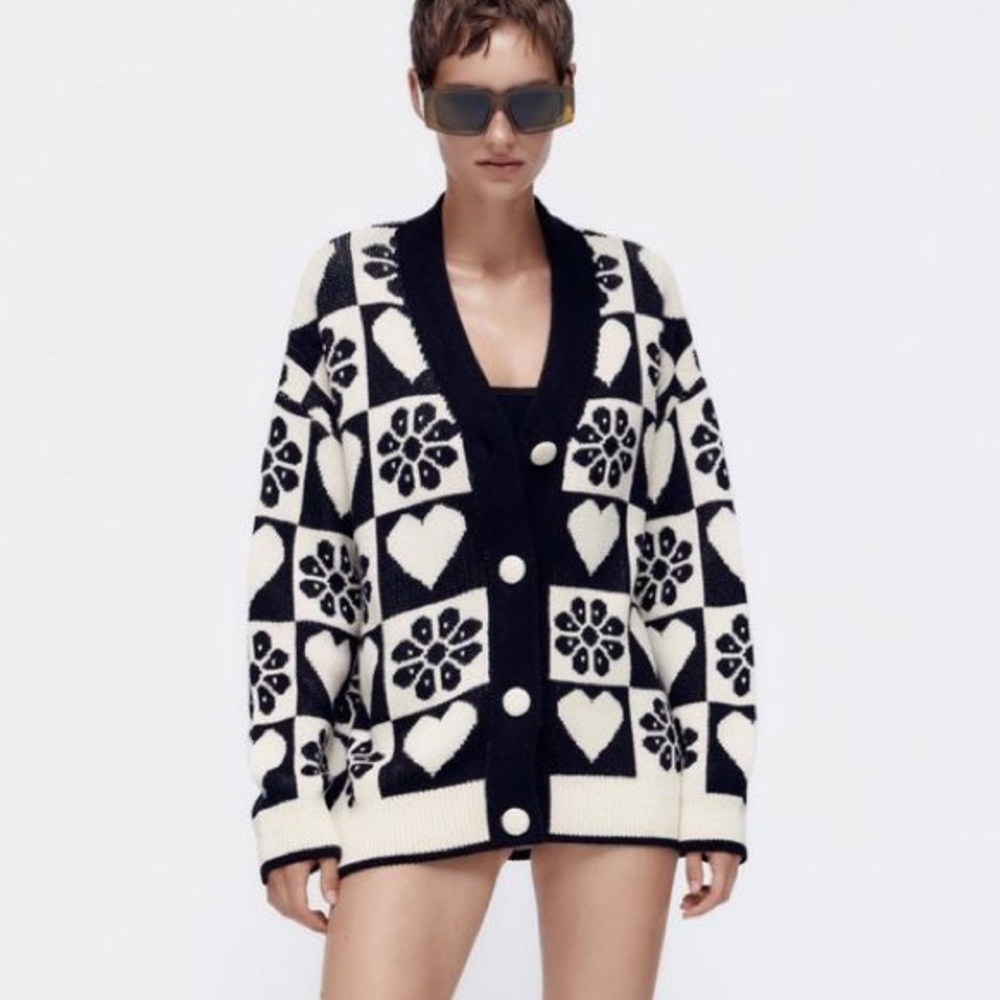 Zara Knit Jacquard Cardigan